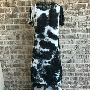 Caution to the Wind Dress Small Black White Tie Dye Hi Low Hemline Boho …